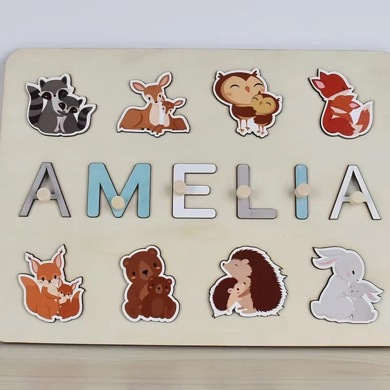 Montessori Personalized Wooden Name Puzzle — Custom Letter Board Educational Toy for Babies