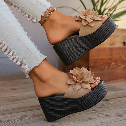 Women’s Platform Wedge Slippers – Summer Beach High Heel Flower Fashion Casual Sandals