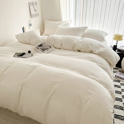 Solid Cotton Bedding Set - Sheet, Duvet Cover & Pillowcase, Single/Double/Twin/King/Queen Size