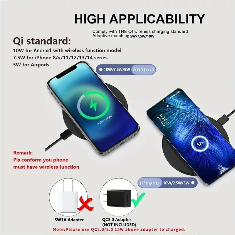 Ultra-Thin Desktop 10W Wireless Charger Pad Stand: Fast Charging Dock Station for iPhone 14 13 12 11, Samsung, Xiaomi - Mobile Phone Charger