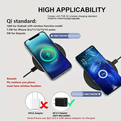 Ultra-Thin Desktop 10W Wireless Charger Pad Stand: Fast Charging Dock Station for iPhone 14 13 12 11, Samsung, Xiaomi - Mobile Phone Charger