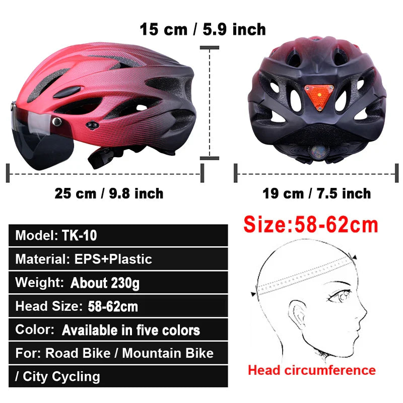 X-TIGER Cycling Helmet – Ultralight MTB Bike Helmet with LED Lights, Integrally-Molded Sports Safety Hat & Goggles Visor