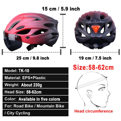 X-TIGER Cycling Helmet – Ultralight MTB Bike Helmet with LED Lights, Integrally-Molded Sports Safety Hat & Goggles Visor