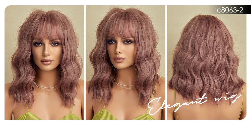 CharmSource Pink BOBO Short Synthetic Wig for Women — Natural Wave, High-Density, Heat-Resistant Hair for Daily & Party