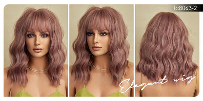 CharmSource Pink BOBO Short Synthetic Wig for Women — Natural Wave, High-Density, Heat-Resistant Hair for Daily & Party