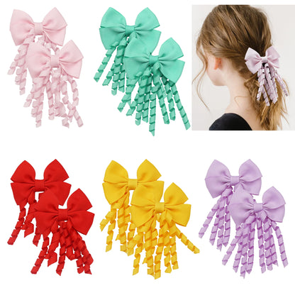 10pcs (5 Pairs) Baby Girls Hair Clips with 2.5" Grosgrain Ribbon Curly Korker Bows Hairpins