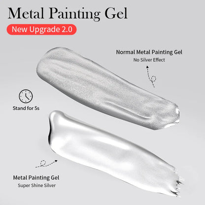 BORN PRETTY 5ML Super Silver Metallic Gel Nail Polish - Mirror Chrome Effect, Semi-Permanent Metal Painting Gel for DIY Nails