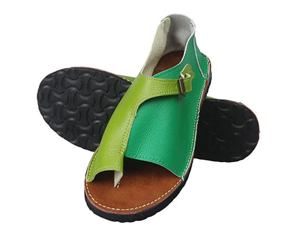 Women’s Retro Summer Sandals 2025 – PU Leather Peep Toe Flat Beach Slippers with Buckle Strap, Casual Comfort Shoes