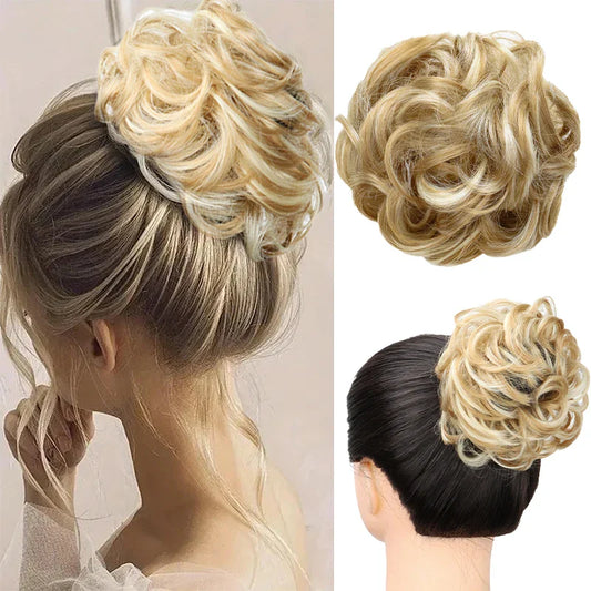 WIGSIN Synthetic Messy Bun Ponytail Extensions – Short Curly Chignon, Tousled Updo Hairpieces with Rubber Bands & Clip for Women & Girls