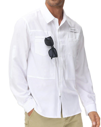 Men's UPF 50+ Long Sleeve Fishing Shirt – Sun Protection Breathable Hiking & Work Shirt with Zipper Pocket