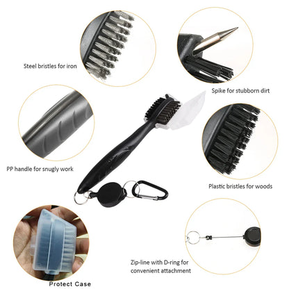 Golf Club Brush with Protective Case: 2-Sided Golf Groove Cleaner Kit for Putter, Wedge, and Ball Groove Cleaning