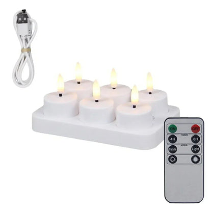 4/6/8/12PCS LED Flameless Candle Set with Remote Control – Rechargeable Warm Yellow Electronic Tea Lights for Christmas & Home Decoration
