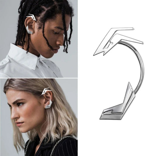 Unisex Silver Ear Clips – Futuristic Skeletal Spine Ear Hooks Jewelry for Y2K Trendsetters