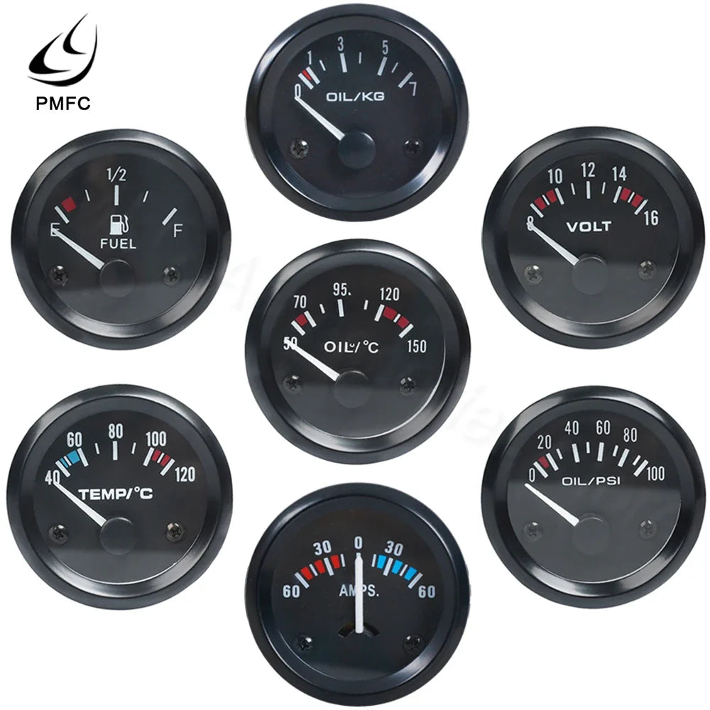 12V Car Gauge 52mm - Water Temperature, Oil Pressure, Fuel, Voltage & Ammeter Meter
