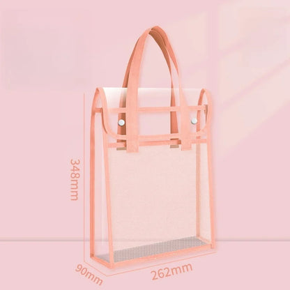 Transparent PVC Double Layer Tote Bag - Wide Storage Book Bag for Students & Supplies