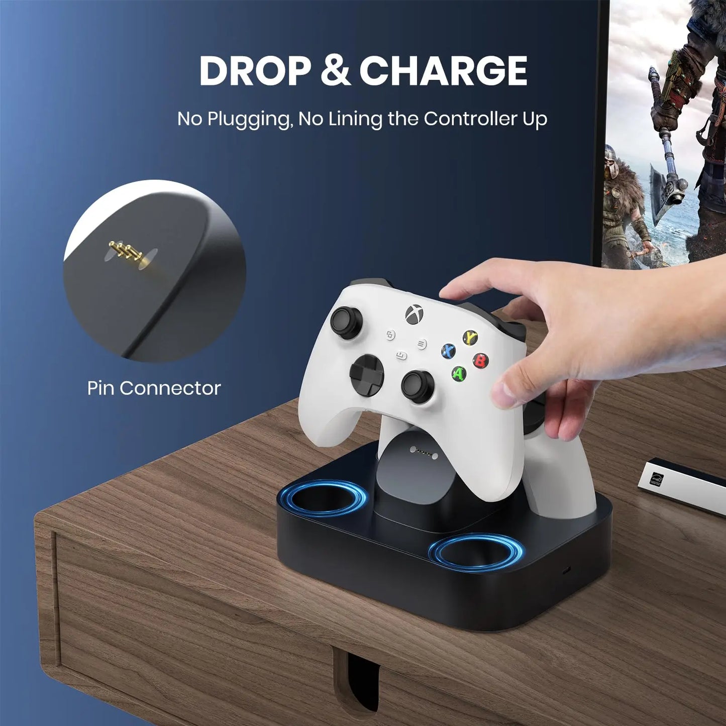 NEWDERY Xbox Controller Charging Station — Fast Charge Dock for Xbox One, Series X & S with 2×1100mAh Battery Packs