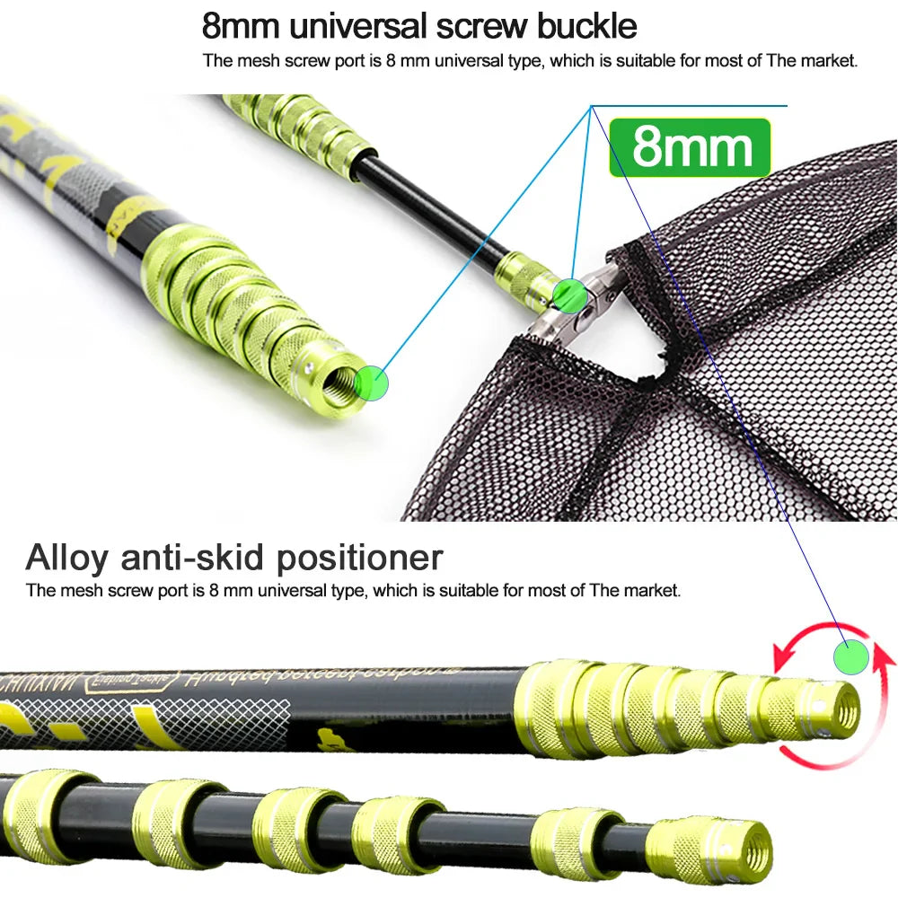 JOSBY Telescopic Foldable Fishing Net – 2.1M/3M/4M Lightweight Carbon Fiber Landing Net for Carp & Sea Fishing