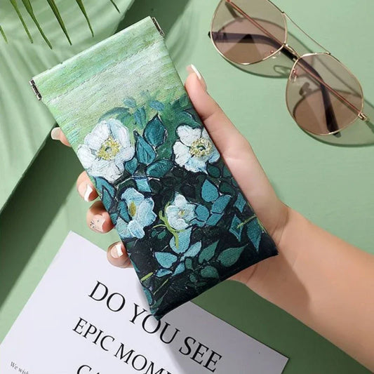 Van Gogh Wild Rose Floral Glasses Case – Art Inspired Eyewear Pouch for Sunglasses, Unisex Storage