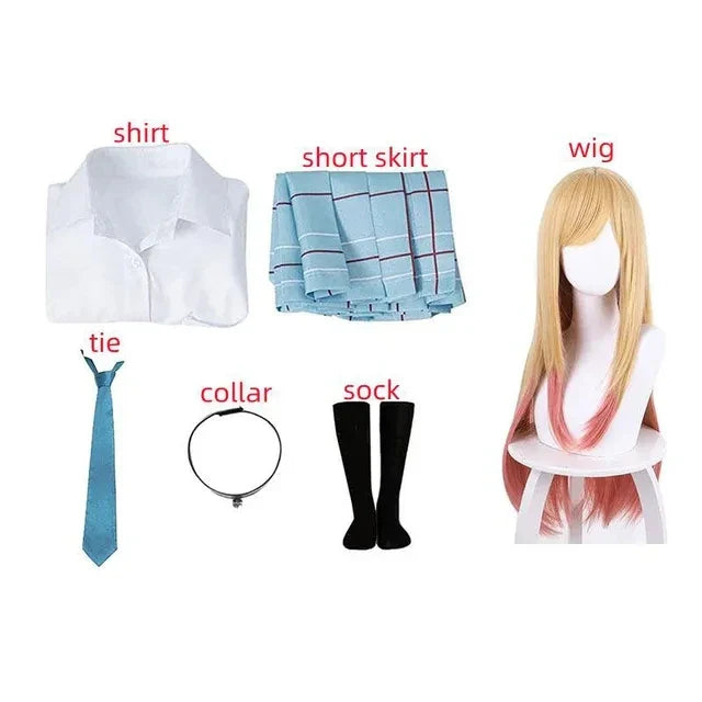 Kitagawa Marin Cosplay Costume — My Dress-Up Darling Anime School Uniform Dress with Wig & Earrings for Girls