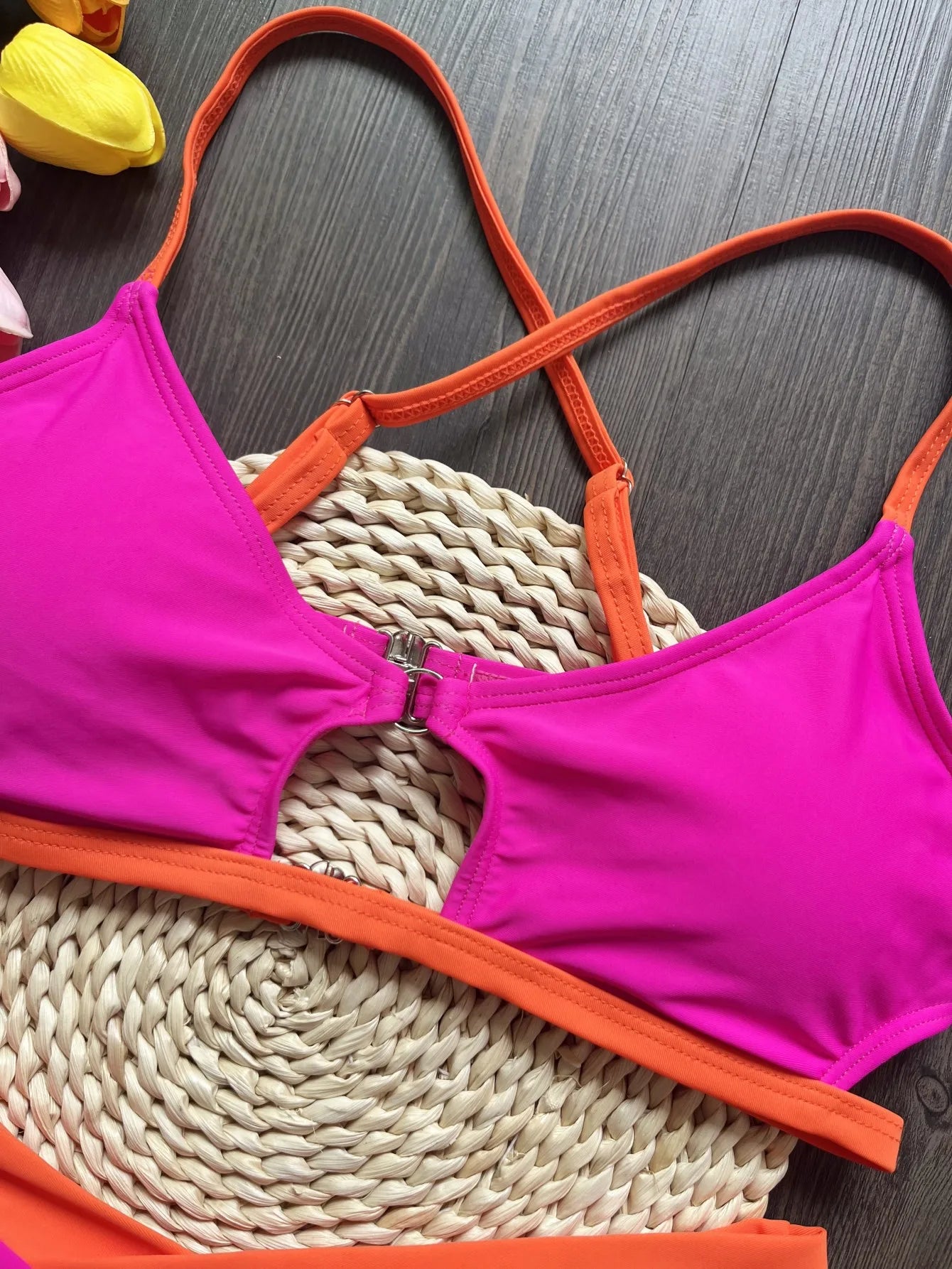 RUOTONSEPT Sexy Two-Piece Bikini Set – Women's Solid Splicing Triangle Thong Swimwear Bathing Suit