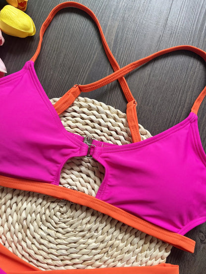 RUOTONSEPT Sexy Two-Piece Bikini Set – Women's Solid Splicing Triangle Thong Swimwear Bathing Suit