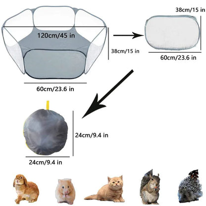 Portable Small Pet Cage Tent - Transparent Cat and Dog Cage Playpen for Hamster, Rabbit, Guinea Pig - Open Folding Yard Fence for Easy Use