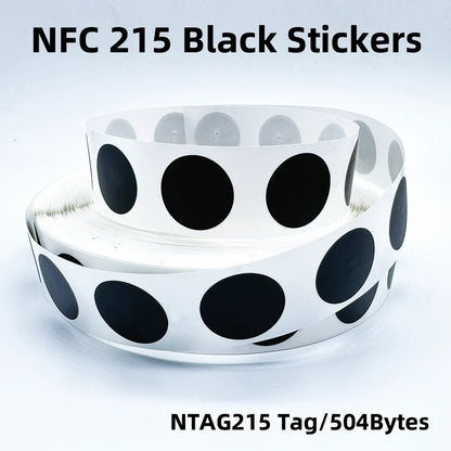 10/50/100PCS RFID NFC NTAG215 Black Sticker Tags – 13.56MHz Adhesive Labels 25MM 504Bytes for Personal Automation