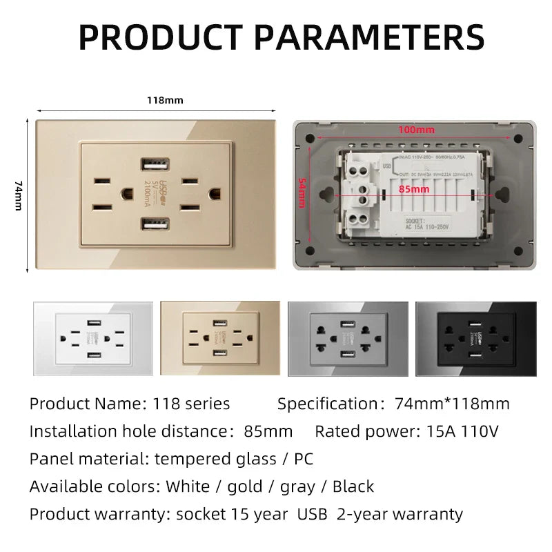 Herepow 118 Series Dual USB Wall Socket - Thailand & American Standard Smart Plug Adapter with Type-C 3.1A Fast Charging