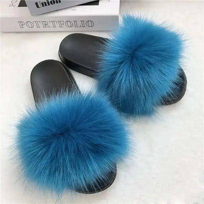 Summer Faux Fur Slippers for Women – Indoor Plush Furry Slides, Fluffy Flip Flops & Casual House Shoes