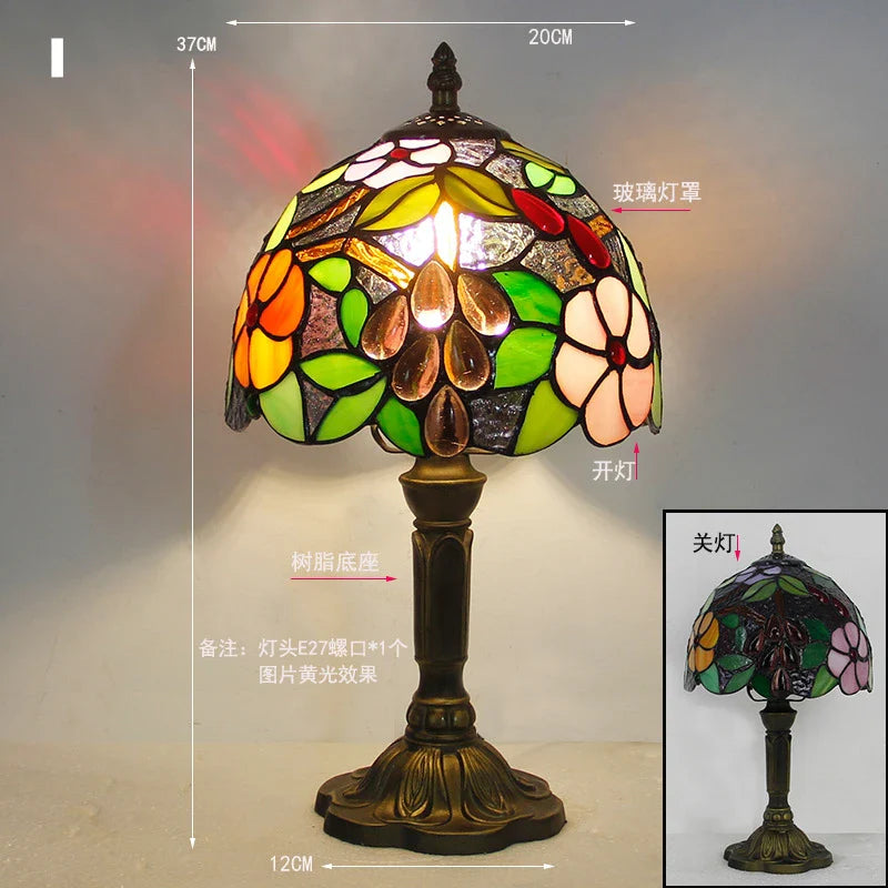 Retro Stained Glass Table Lamp – Colorful E27 Art Lampshade, Mediterranean Baroque Style Bedside Bedroom Décor Light