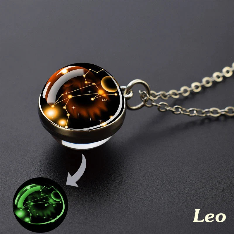 Luminous Zodiac Constellation Necklace – Starry Sky Glass Ball Pendant for Men & Women, 12 Astrology Signs Gift