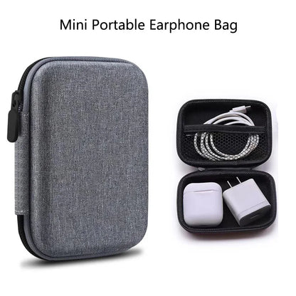 Mini Portable Hard Earphone Case – Storage Bag for AirPods, Earpods, Headphones & USB Cables