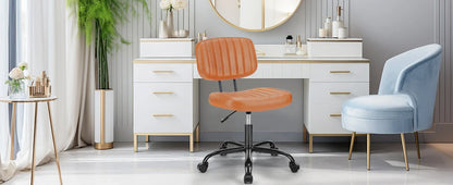Armless Office Desk Chair – Height Adjustable PU Leather with Lumbar Support & 360° Swivel Wheels