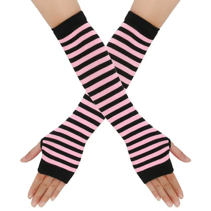 Warm Knitted Long Fingerless Gloves – Striped Elbow Mittens for Women, Fashion Christmas Gift