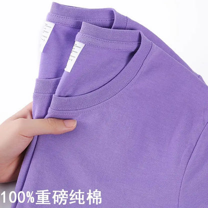 100% Cotton Unisex T-Shirt – Solid Color O-Neck Short Sleeve Tops for Men & Women, Summer Korean Loose Fit M-4XL