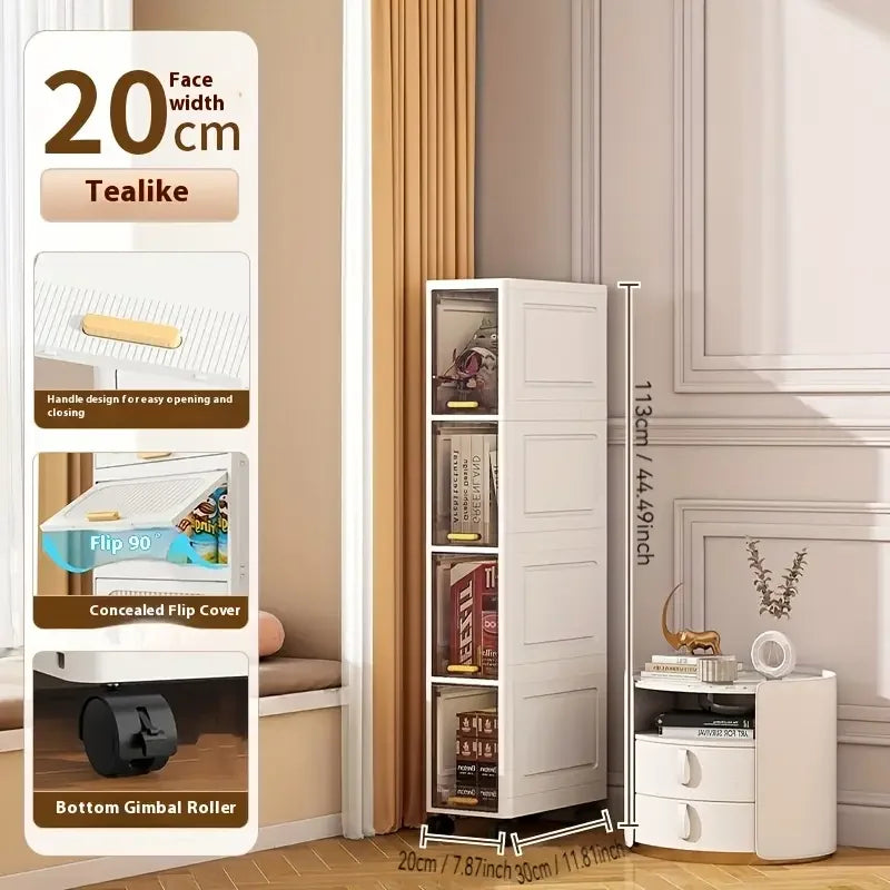 20cm Slim Storage Cabinet - 3/4/5 Tier Narrow Rolling Organizer Shelf with Wheels, Space Saving Multi-Purpose Storage Rack