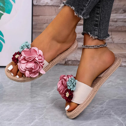 Women's Floral Flat Slippers - Lightweight Multi-Color Non-Slip Beach & Vacation Sandals