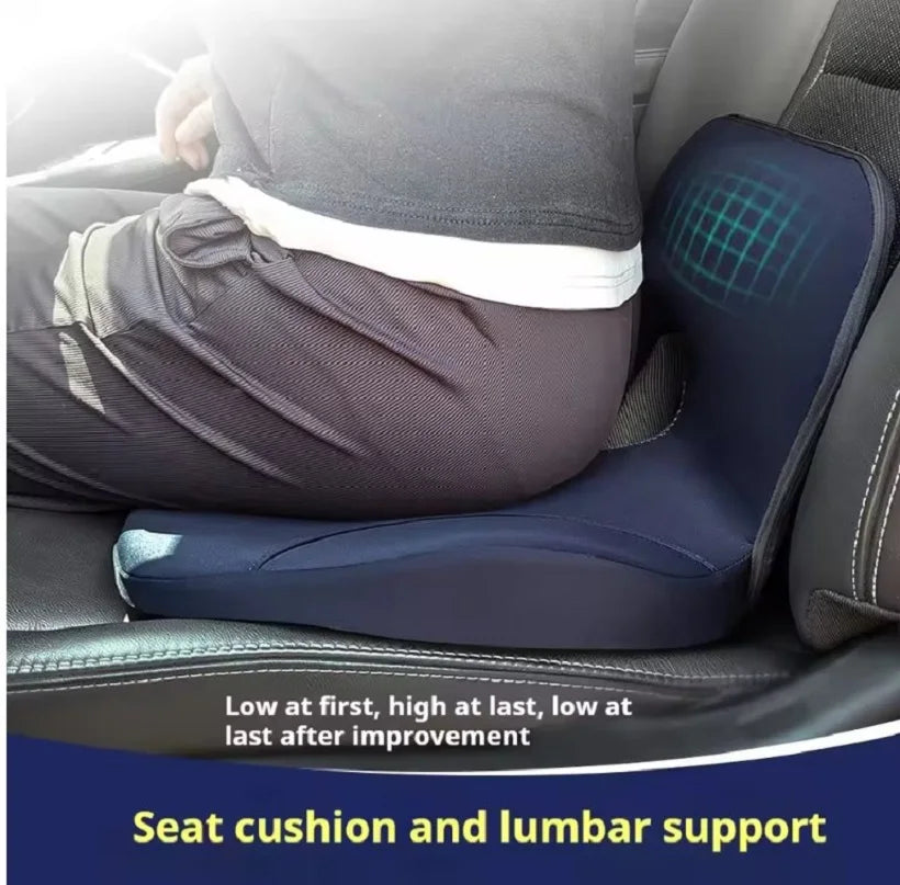 Memory Foam Seat Cushion & Back Support Pillow Set — Orthopedic Ergonomic Coccyx, Hip, and Lumbar Relief for Office Chair & Car