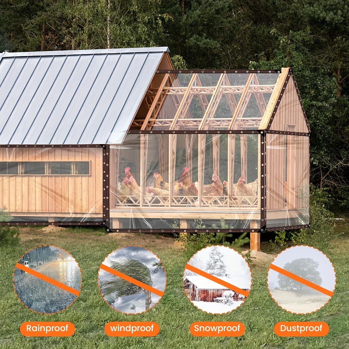 Clear Waterproof Tarps with Grommets, Outdoor Patio, Henhouse, Porch Canopy, Plant Cover, Camping Protection