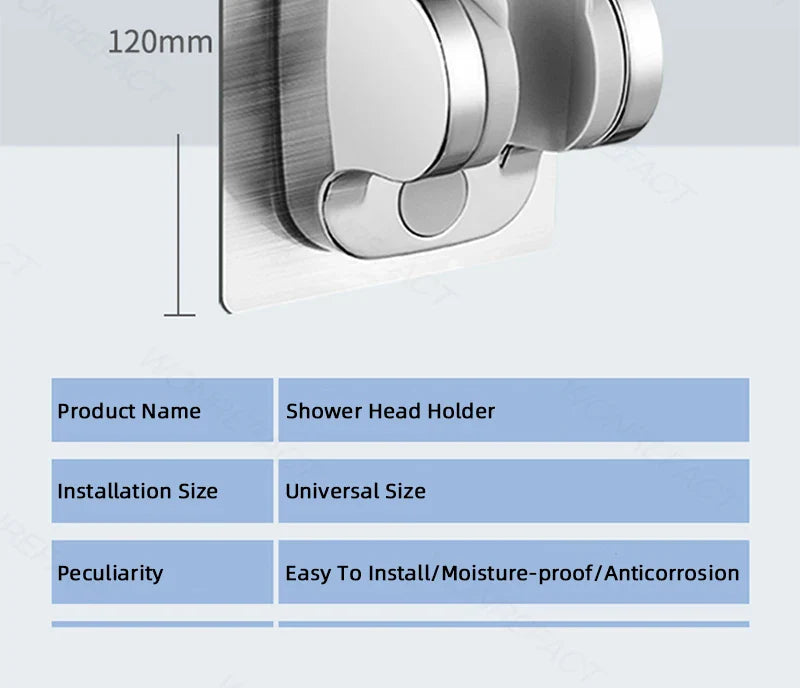 Universal No-Drill Adjustable Shower Head Holder – Wall-Mounted Bracket with Stable Rotation for Bathroom Accessories