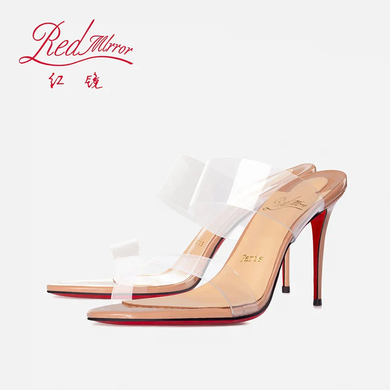 Red Sole Transparent High Heels — Summer PVC Open-Toe Handmade Women’s Sandals