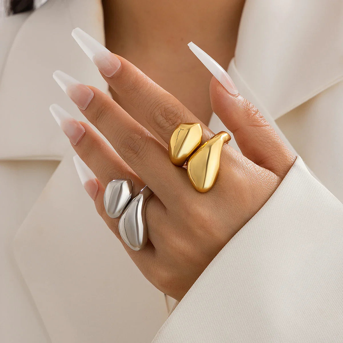 Ingemark Punk Snake Ring – Exaggerated Water Drop Geometric Adjustable Open Finger Ring for Women, Vintage Couple Jewelry