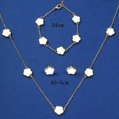 Lucky Five-Petal Flower & Clover Bracelet, Earrings, Necklace Set – Stylish Women's Party Jewelry Accessories