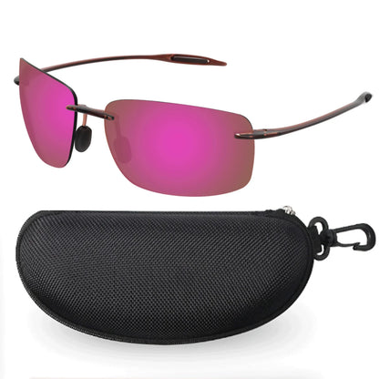 JULI Polarized Classic Sports Rimless Sunglasses – Ultralight Rectangle Frame for Men, Ideal for Fishing, Driving, UV400 Protection, Model MJ8009