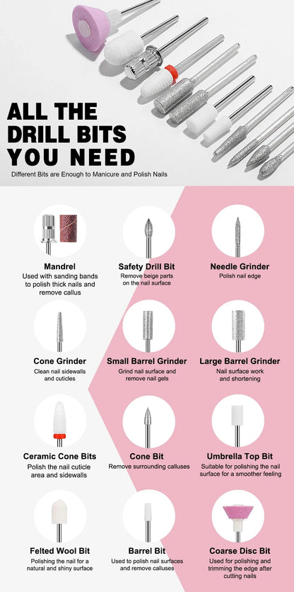 YOKEFELLOW Professional Nail Drill – 40000RPM Rechargeable Electric Nail E-File, Cordless for Acrylic & Gel Nails