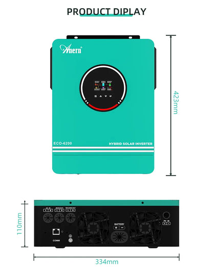 Solar Off-Grid Hybrid Inverter 3600W/4200W/6200W - MPPT Controller 24V/48V/220V, 120A, for Hybrid Solar Systems