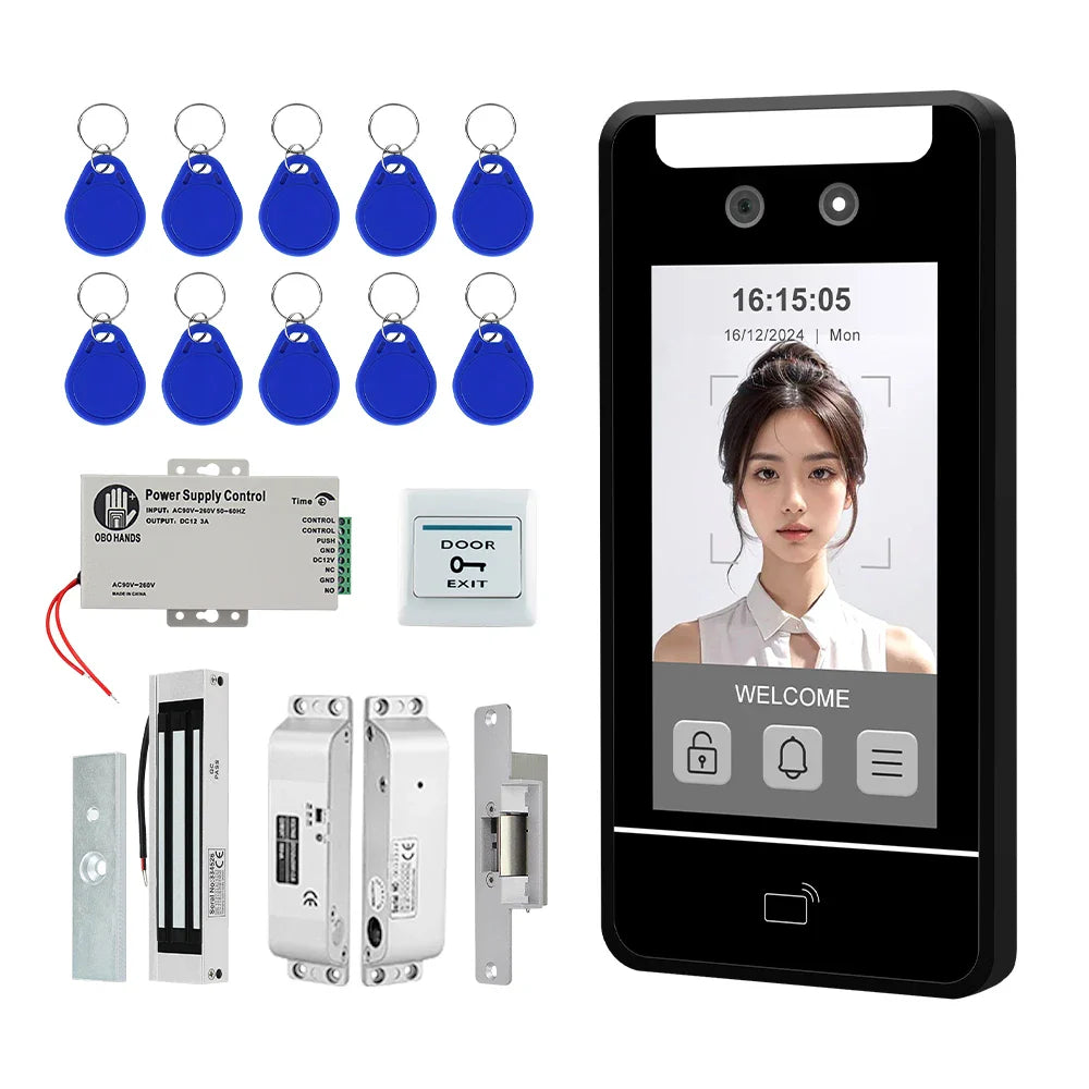 5-Inch Face Recognition Access Control System – Waterproof RFID & Password Attendance Reader for Door Entry