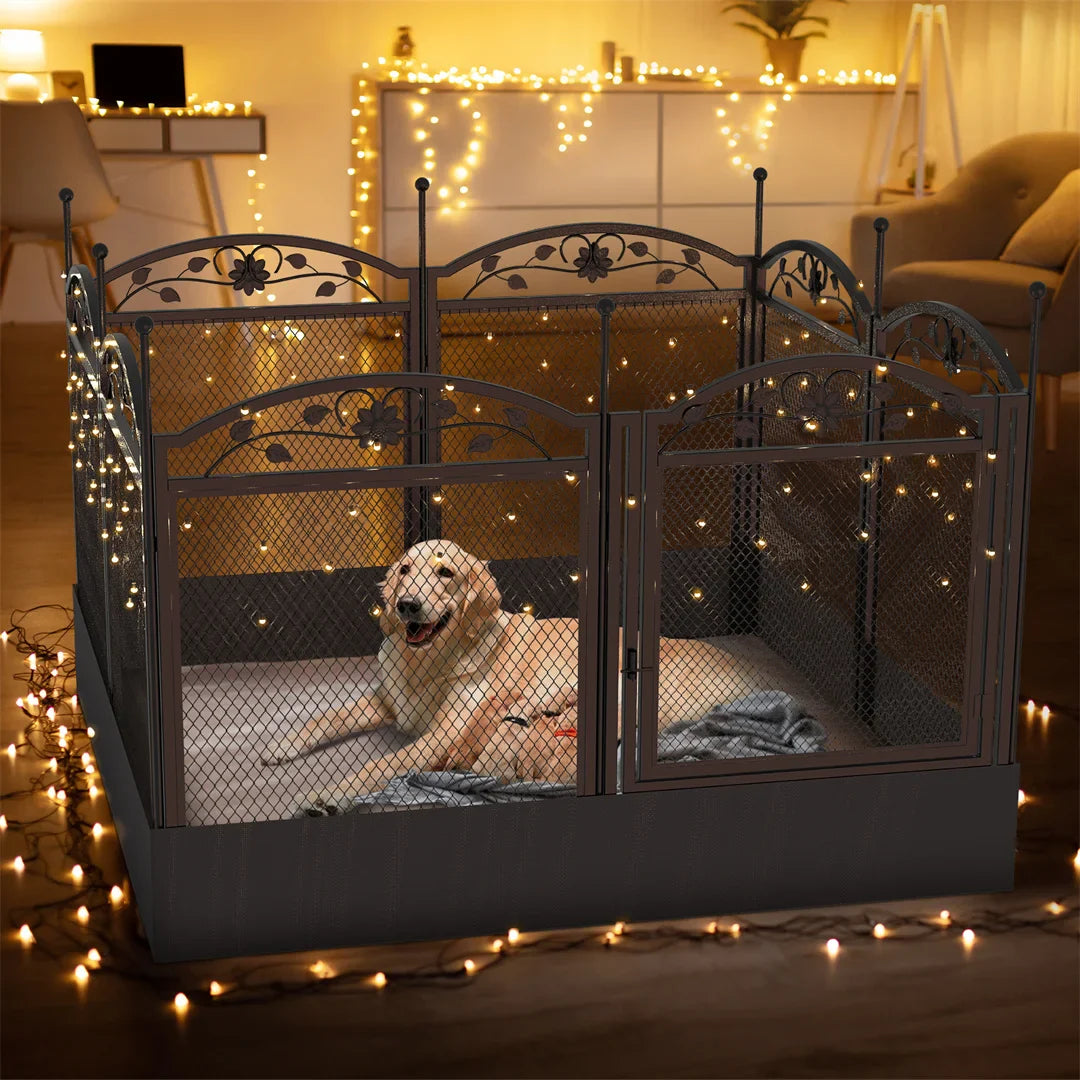 8-Panel DIY Heavy Duty Dog Playpen – Indoor & Outdoor Metal Puppy Fence with Waterproof Pad for Whelping and Training