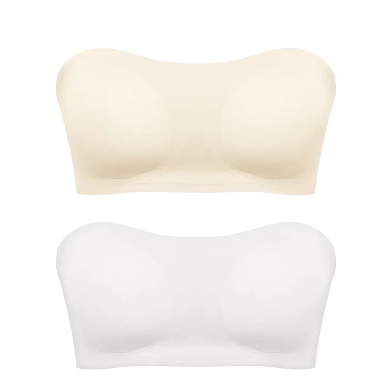 Women’s Strapless Push Up Bra – Seamless Ice Silk Removable Padded Invisible Anti-Slip Beauty Back Off Shoulder Bralette