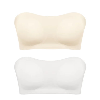 Women’s Strapless Push Up Bra – Seamless Ice Silk Removable Padded Invisible Anti-Slip Beauty Back Off Shoulder Bralette